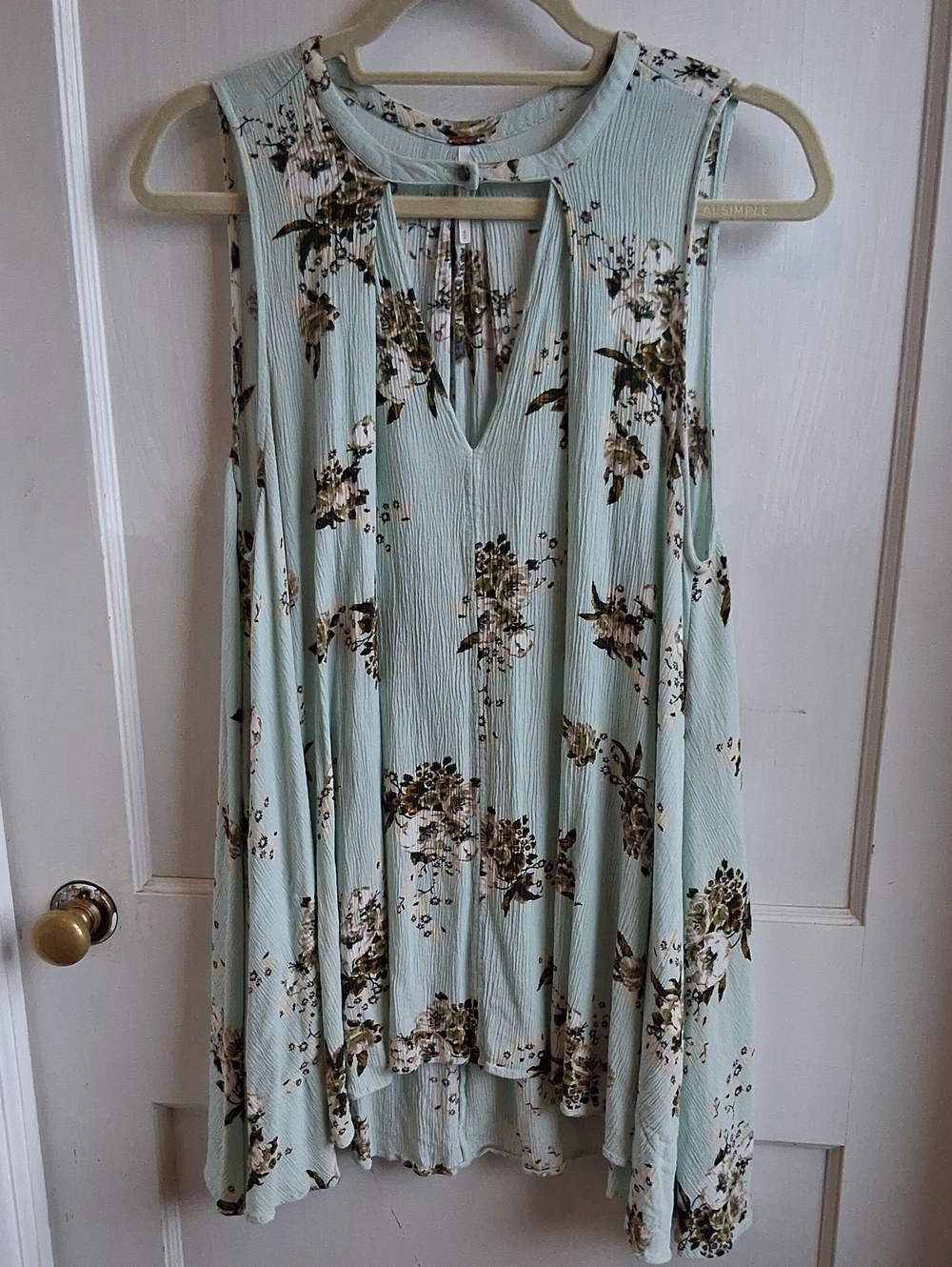 Free People Mint Green Floral Swing Tank with Keyhole